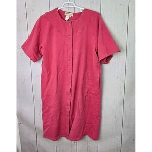 Vtg Norm Thompson Housecoat Robe Front Snap Pink Short Sleeve Sleepwear Large